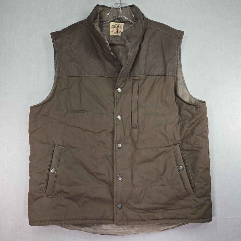 Red Head Brand Snap Button Men's Puffer Vest XL Brown Pockets Gorpcore Outdoors